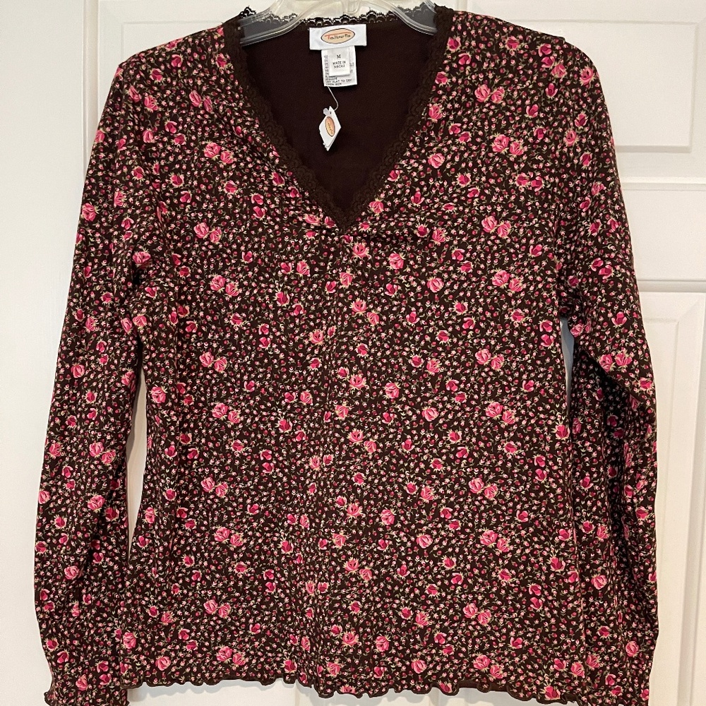 Talbots Brown Floral Top, New, Size M